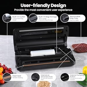Vacuum Sealer Machine 7 in 1 Food Vacuum Sealing machine with Built in Cutter and Bag Storage DryMoistGentle Mode Removable Drip tray Complete Starter Kits