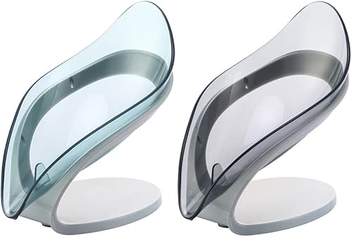 Cabilock Jabonera en forma de hoja, 2 piezas, soporte creativo para jabón de ducha para baño, cocina, diseño de drenaje práctico, contenedor de