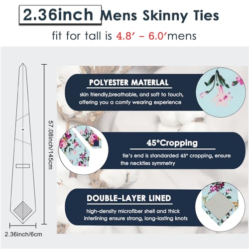 Image of Mantieqingway Floral Ties for Men Skinny Cotton Tie Flower Necktie
