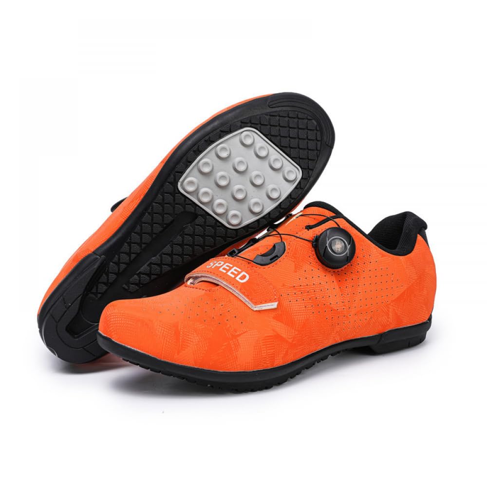 Buty rowerowe unisex dla mężczyzn i kobiet, oddychające i antypoślizgowe, z gumową podeszwą i systemem szybkiego obracania koronki, do użytku wewnątrz i na zewnątrz, pomarańczowy, 40 EU