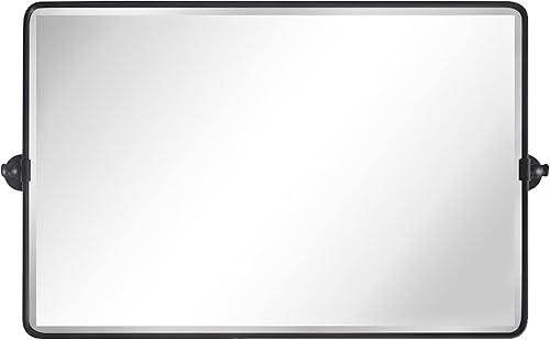 Miniatura 2 de TEHOME Espejo pivote horizontal, espejo inclinable negro para baño, espejo de baño rectangular con marco de metal biselado, en total 38.91 x 23