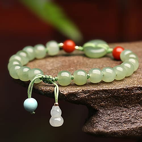 Feng Shui Wealth Healing Crystal Jade 9A Hetian Nephrite Jade Bracelet Dewy Moss Green Rare Chakra Gems Wu Lou/Gourd Harmony Buckle Ancient Coin Calabash Charm Prosperity Wealth Longevity2