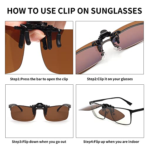 JM Polarized Clip on Sunglasses Frameless Flip Up Lens for Prescription Glasses Brown4
