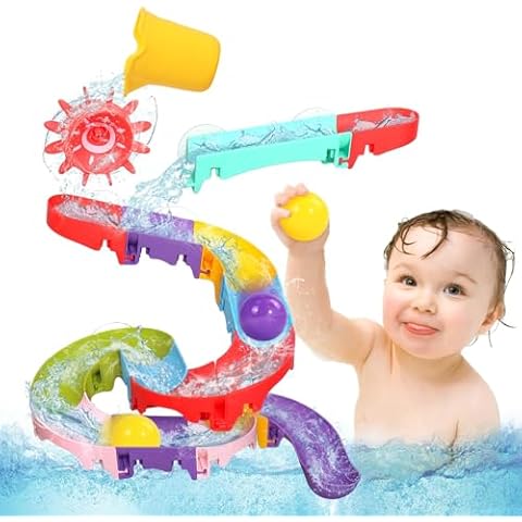 Fajiabao Toddler Bath Toys for Kids Ages 1-3 2-4 Mold Free Bathtub Toys DIY Slippery Slide Track Fun Baby Shower Toys Birthday Gift for Boys Girls Bath Time 1 2 3 4 5 6 Cover