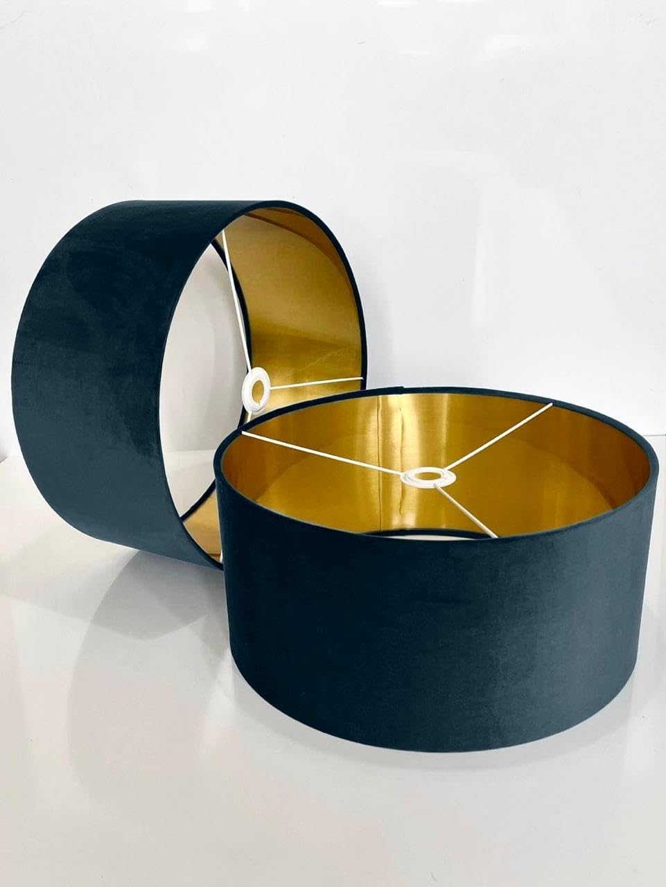 Shades By Woodpecker Midnight Blue New Handmade By Order Velvet Drum Lamp Shade Ceiling Shade With Metallic Lining Of Gold,Silver Or Copper Lamp Shades Suitable For Ceiling And Tables