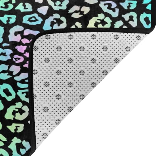 Tapis de salon léopard fluo 152x99 cm antidérapant et lavable - 4