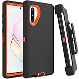 Case for Galaxy Note 10 with Clip, Heavy-Duty Tough Rugged Shockproof Drop Protective Cover Cases for Samsung Galaxy Note 10, Black+Orange