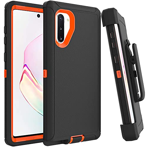 Image of Case for Galaxy Note 10 with Clip, Heavy-Duty Tough Rugged Shockproof Drop Protective Cover Cases for Samsung Galaxy Note 10, Black+Orange