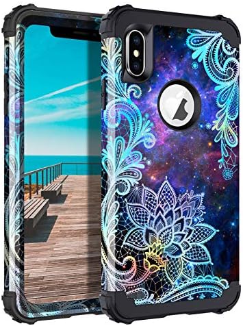 Casetego Compatible with iPhone Xs Max Case,Floral Three Layer Heavy Duty Hybrid Sturdy Shockproof Protective Cover Case for Apple iPhone Xs Max,Mandala