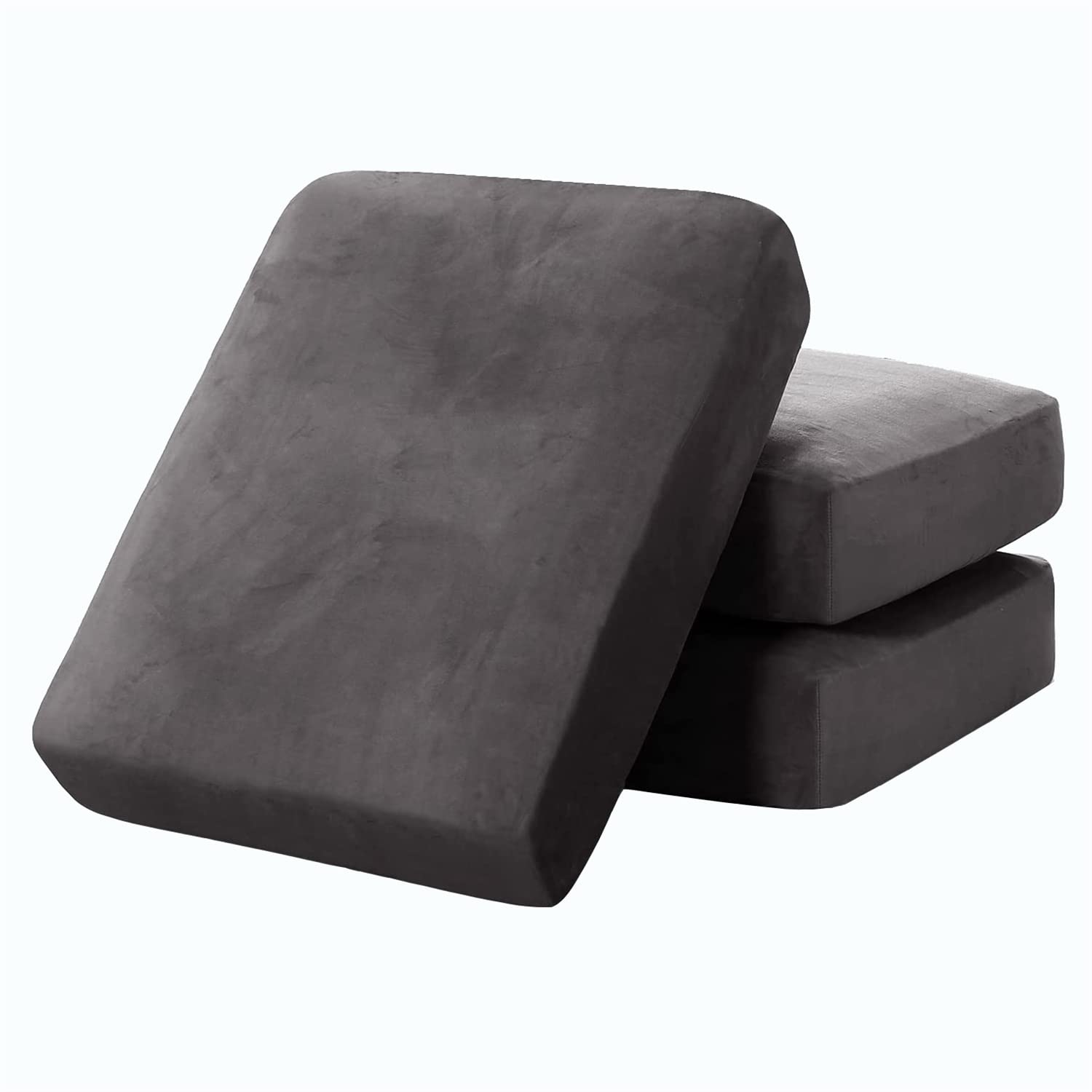 Sofa Seat Cushion Covers Stretch Sofa Cushion Slipcovers Luxurious Velvet Sofacushion Couch Individual Backrest Cushion Cover Non-Slip (Grey,3 × Large)