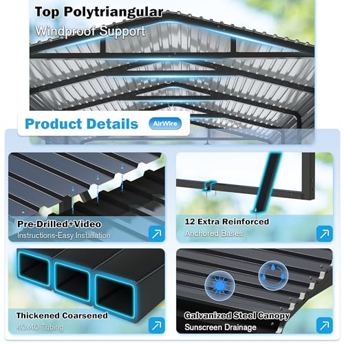 Carport Canopy 12’X20’ Heavy Duty Car Port Galvanized Steel Roof, Reinforced Stable Triangle Frame for Snowy Windy Metal Carports Enhanced Base Car Tent for Car,RV,Pickup,Boat,Truck,Tractor