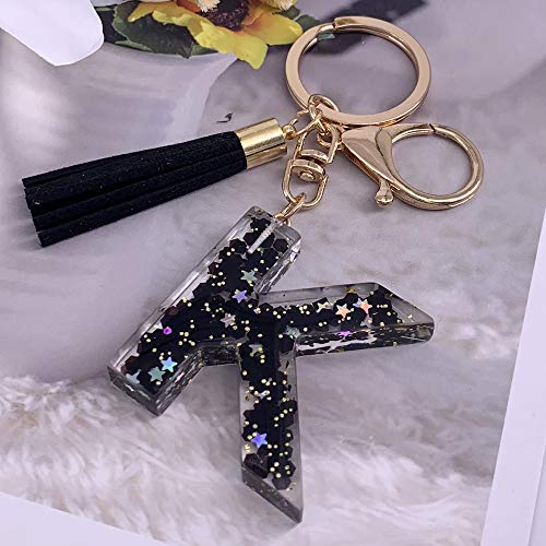 Selovo Initial K Key Chain Letter Black Charm Tassel Keychain For Handbag #TOP1