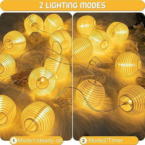 A.bigwhale Lampion Lichterkette Batterie, Warmweiß 16 LED Lanterne Lichterketten Außen… – Ansicht 6