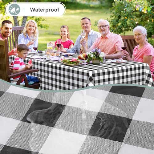 Image of misaya 2 Pack Waterproof Vinyl Table Cloth, Buffalo Flannel Backed Tablecloth, Wipeable Plastic Table Cover for Dinner, Kitchen, Outdoor (60 inch x 102 inch, Black and White)