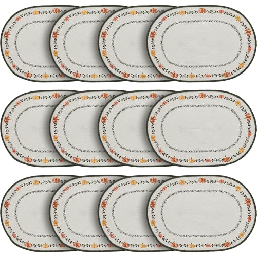 VHC Brands Braided Cotton Pumpkin Bounty Oval Placemat Stencil 13x19,