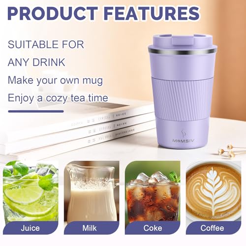 Image of MOMSIV 12oz Travel Mug, Insulated Coffee Cup with Leakproof Lid, Vacuum Stainless Steel Double Walled Reusable Tumbler for Hot and Cold Water Coffee and Tea In Travel and Car