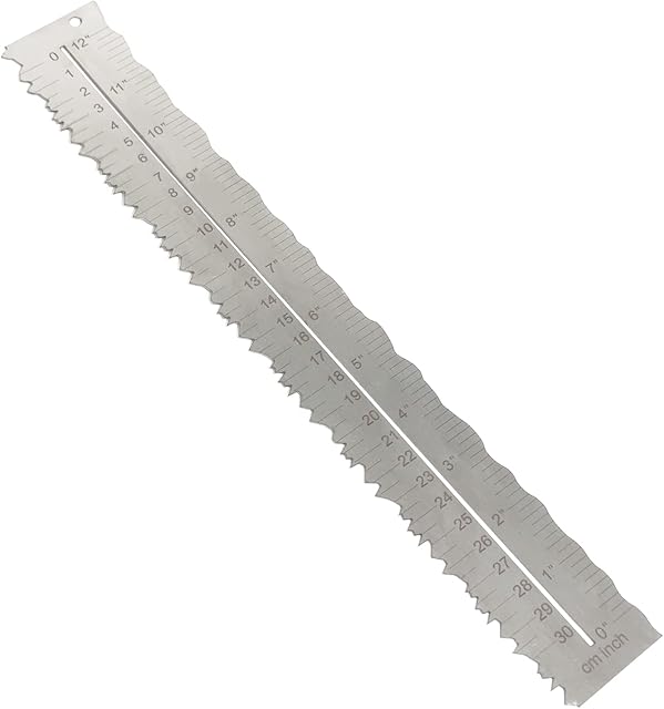 UPTTHOW Stainless Steel Metal Paper Tearing Ruler Craft Ruler for Cutting Paper to Wavy Line Jagged and Irregular Edges 12'' Measuring Tool for Engineering School Office Architect and Drawing-B