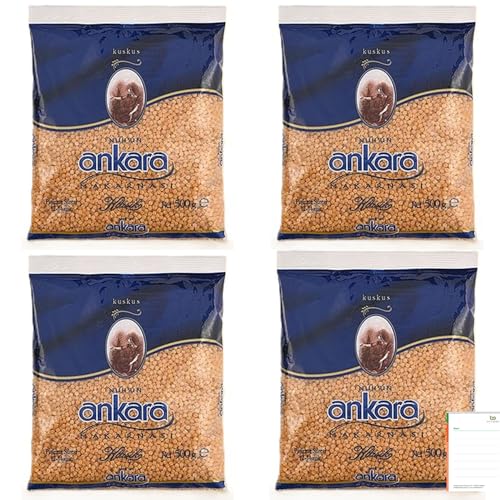 Nuh'un Ankara Klassische Couscous 4 x 500g, Hochwertige Türkische Couscous- Traditioneller Geschmack wie hausgemacht - Schnell & einfach zuzubereiten + Ben's Garden Notiz Set