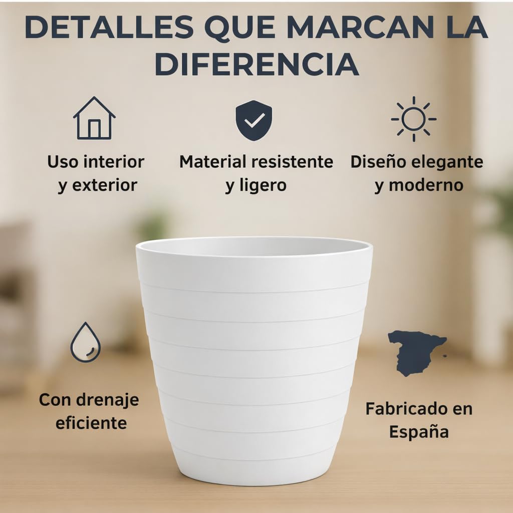 Maceteros Decorativos Interior y Maceteros Grandes Exterior - 3X Macetas Grandes Blanco Elegante (30 cm) Macetas Plastico con Drenaje - Tiestos para Plantas, Jardín, Terraza y Balcón — view 4