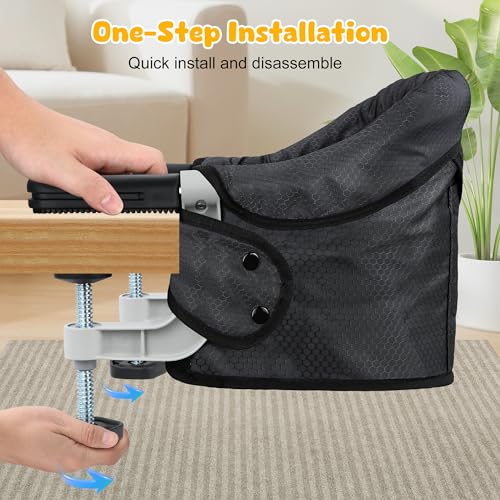 Hook On Chair, Portable Table High Chair, Folding Compact Baby Seat with Storage Bag for Indoor/Outdoor(Black) - Thumbnail 3