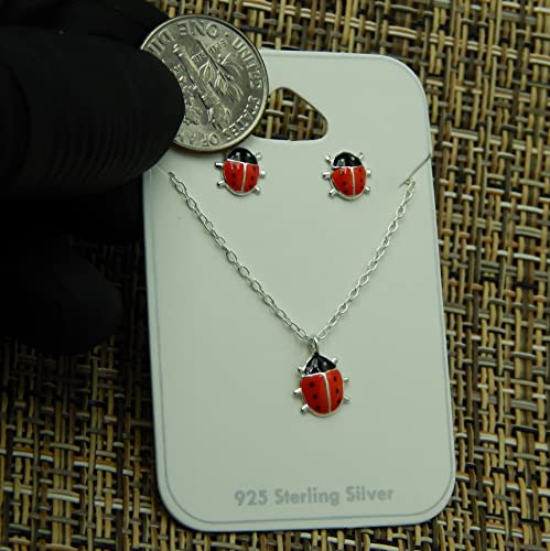 ICYROSE 925 Sterling Silver set Tiny Red Ladybug Necklace and Stud Earrings (Nickel Free)4