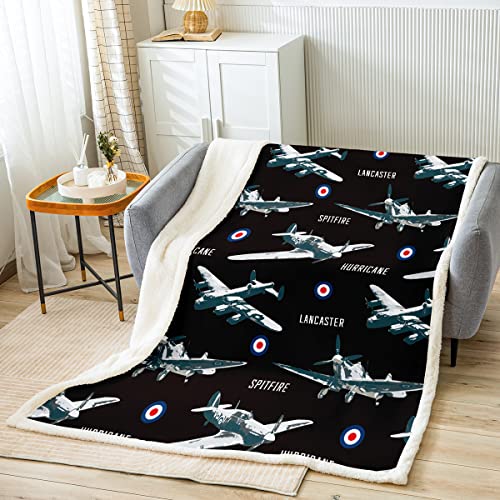 Loussiesd Plane Fleece Blanket for Chair Sofa Aircraft Runway Decoration Modern Sherpa Blanket Ultra Soft Microfiber Cool Aviation Fuzzy Blanket Double 60x79 Inch
