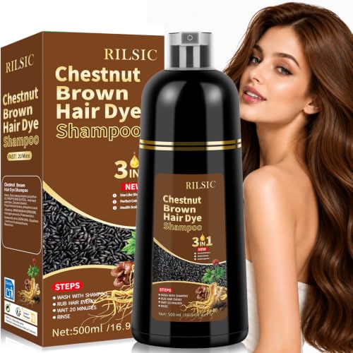 500ml Champú Color Castaño Marrón，Hair Dye Shampoo para Teñir Canas Mujer Negro,Champú para Cabello Negro Instantáneo Champu Colorante Tinte para Hombre y Mujer