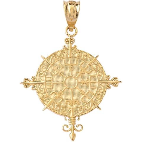 Certified 14k Gold Vegvisir Viking Compass Nordic Norse Amulet Pendant Charm Necklace