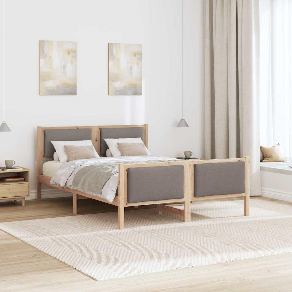 Lite drewno sosnowe nowoczesny prostokątny 140 x 190 cm brązowy | Ramka łóżka Z zagłówkiem Ciemnoszary 140 x 190 cm tkanina Lite Sosna Nowoczesna