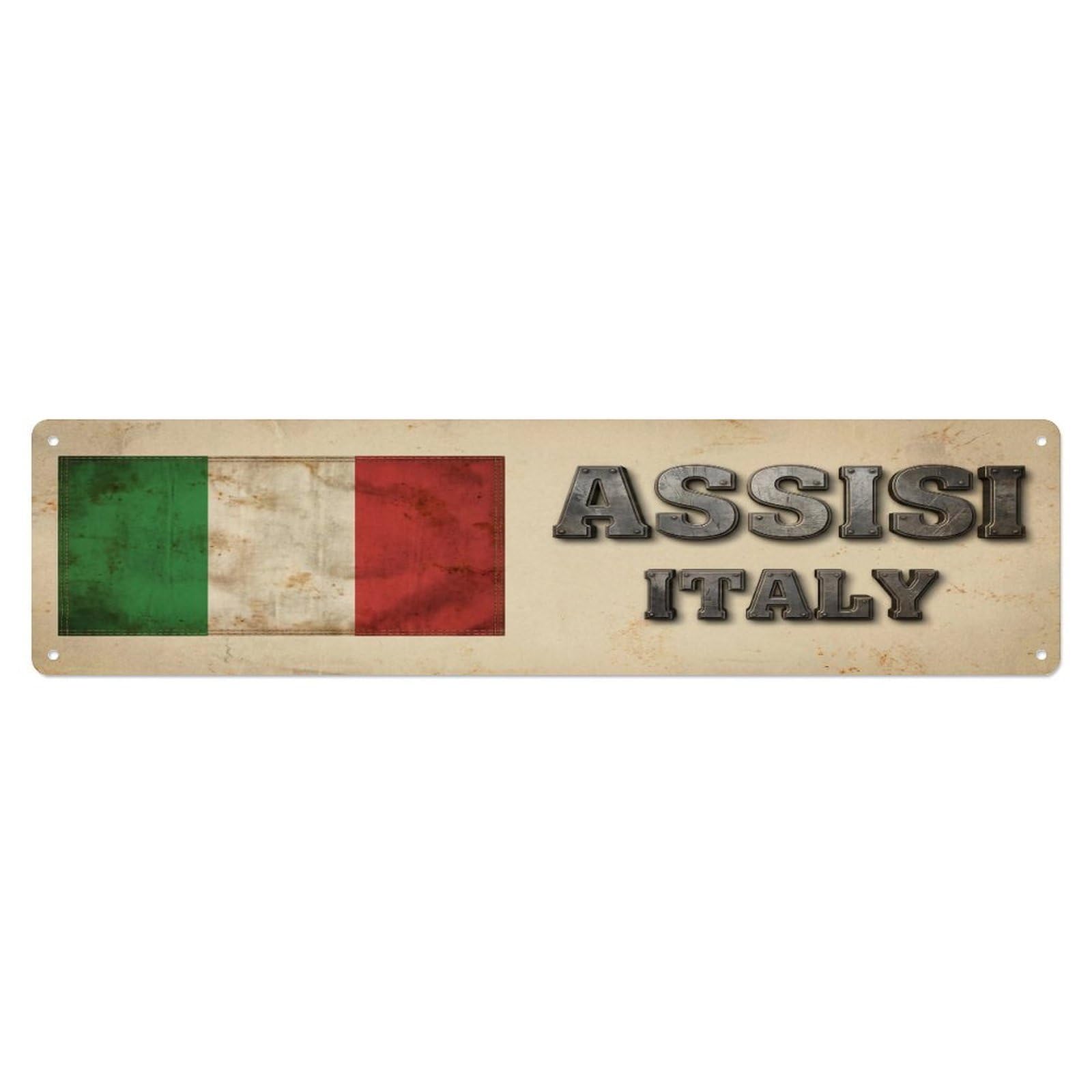 Metal Tin Sign Vintage Assisi Italy Flag Decor Rustic Travel