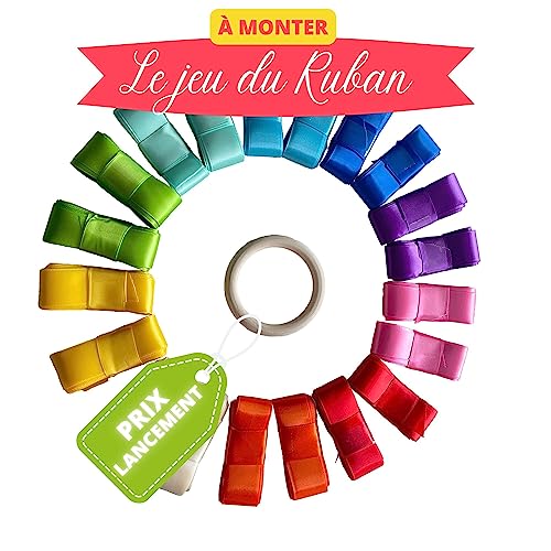 Ronde des rubans-Jeu du ruban mariage- A MONTER-Ruban satin-Cadeau mariée-Décoration fête-Bouquet de la mariée- 20 ruban-10 couleurs-Anneau Bois...