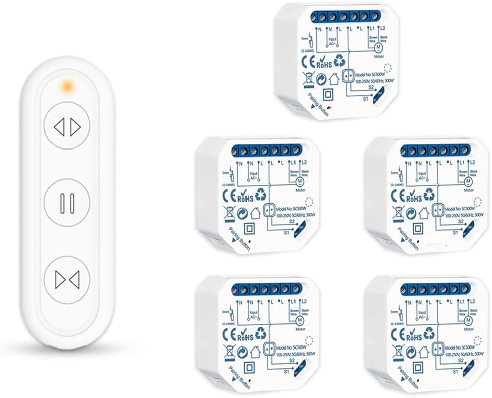 ZMIN Tuya Smart Life Curtain Switch Module - Remote Control Blinds Roller Shutter RF+WiFi App Smart Home 1 Remote 5 Module