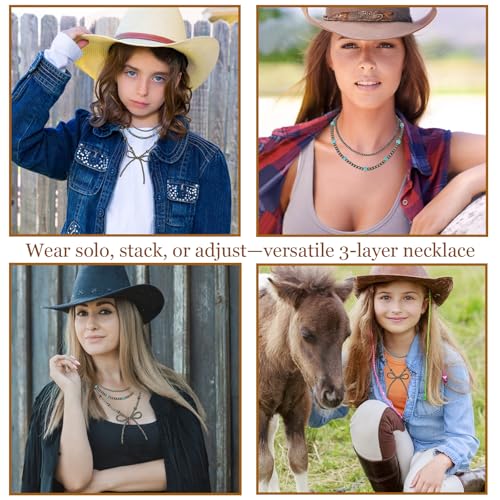 3PCS Navajo Pearl Necklace for Women Western Necklaces for Women Stackable Cowgirl Navajo Pearl Bow Necklace3