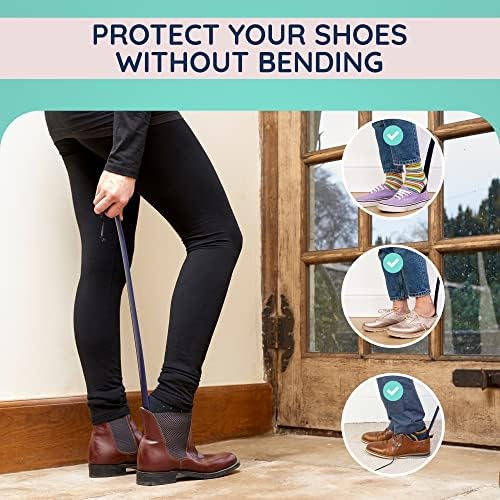 Extra Long Handled Navy Plastic Shoe Horn (21 Inch) for Taking Boots on and Off with Comfort Grip long shoe horns for men, women - Made in Britain