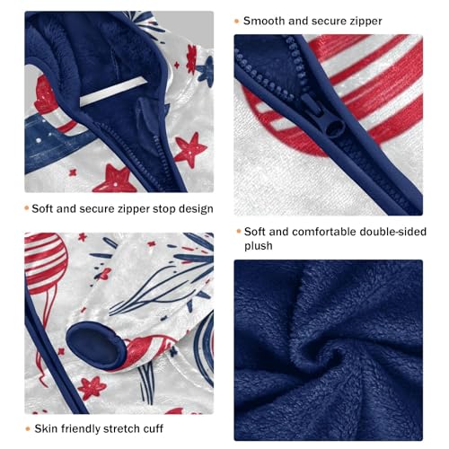 Fireworks Stars Balloons Flags Girls Fleece Jacket Girls Fall Jacket Girls Zip Up Hoodie Girls Sherpa Jacket 2-10T3