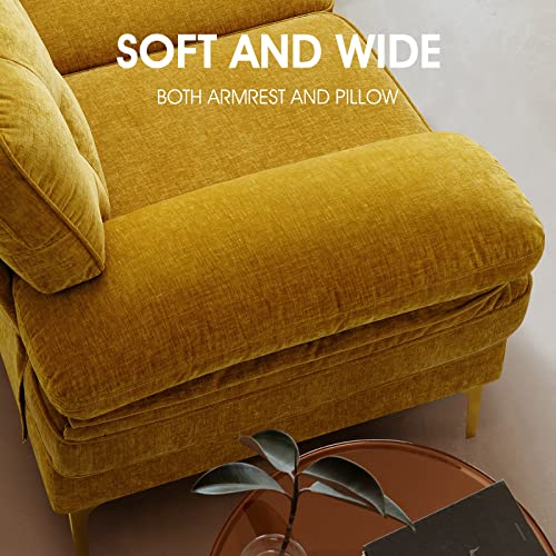 Yuuyee 82" Chenille Small Sectional Sofa, L Shape Sofa Couch, Sofa With Chaise Mid-Modern Century Couch With Removable And Washable Cushions (Yellow) #TOP2
