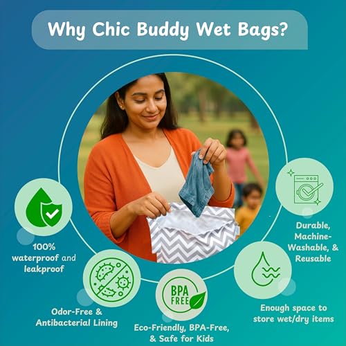 Image of Chic Buddy Waterproof Wet Bag, Washable, Reusable for Travel, Beach, Pool, Stroller, Diapers, Dirty Gym Clothes, Wet Swimsuits, Toiletries (Zig-ZAG, Wet Bag)