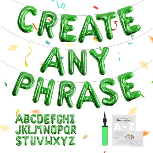 Image of 52 pcs Green Foil Letter Balloons with Air Pump, 16 Inch 2 A-Z Sets - Mylar Alphabet Balloon Kit for Birthday Banner & Party Decorations
