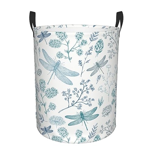 Image of Xioaidjaa Laundry Basket Blue Dragonfly Laundry Hamper Waterproof Idea Hampers for Laundry,Large Collapsible Laundry Baskets with Handle Suitable for Bedroom Bathroom Utility Room Kitchen