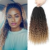 Goddess Twist Braids Crochet Hair With Curly Ends Senegalese Twist Braids Crochet braid 6 Packs ombre black brown light brown Crochet Synthetic Braiding Hair Extension for Black Women (14inch, 53#)