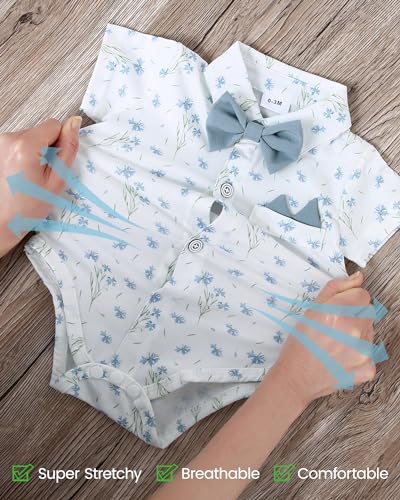 Image of YALLET Baby Boy Clothes Suit Newborn Infant Gentleman Outfits, Formal Dress Shirt+ Bowtie+ Suspender Pants Wedding Party Set