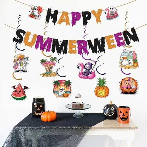 Happy Summerween Banner, Summer Halloween Party Decorations, Halloween In Summer Decor, Summerween Birthday Bachelorette Party Decorations image 5