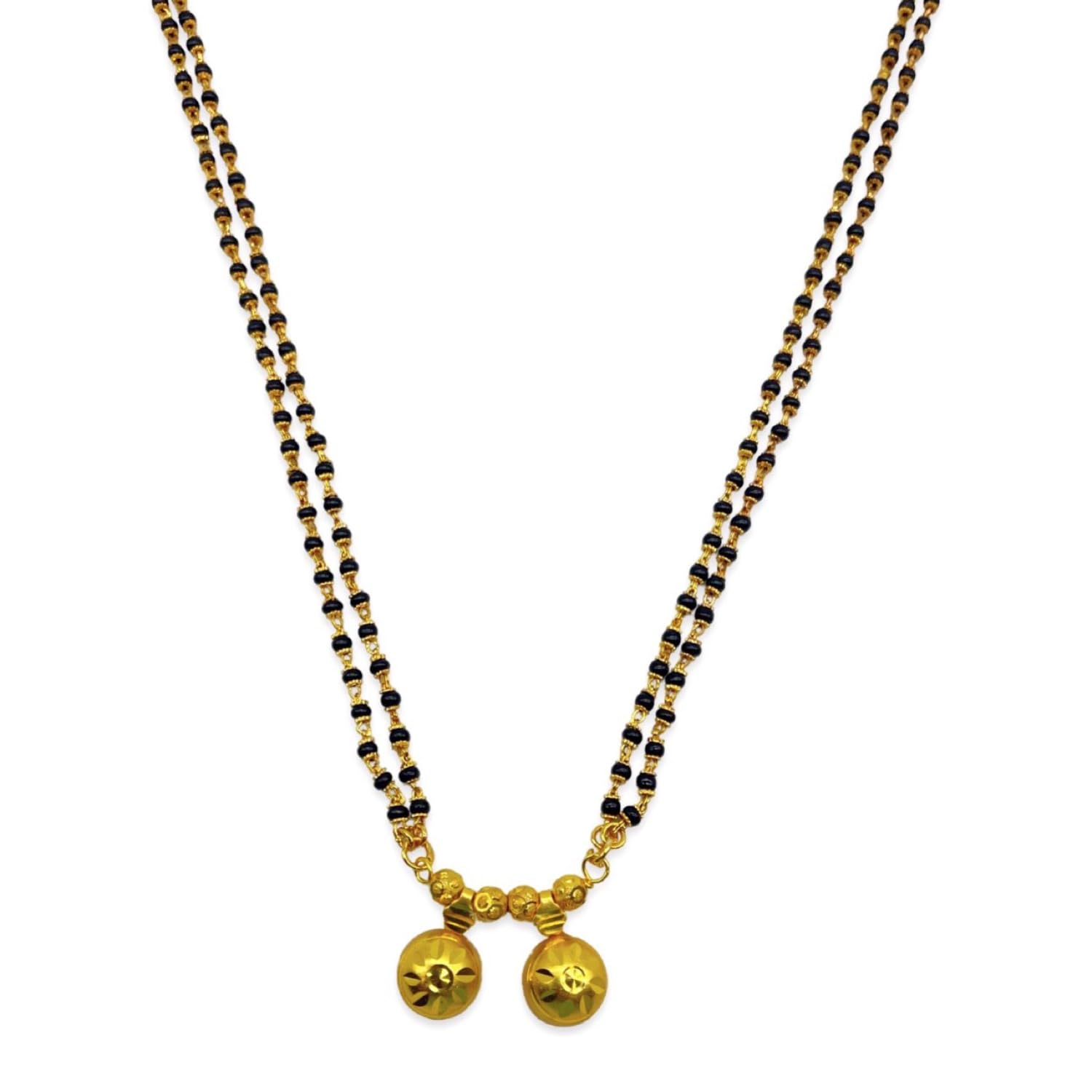 Long Mangalsutra Designs Gold Plated Necklace maharashtrian style fancy golden vati Tanmaniya pendant Double Line Layer gold black beads chain Gold Mangalsutra Latest Designs For Women (26 Inches)-image-45