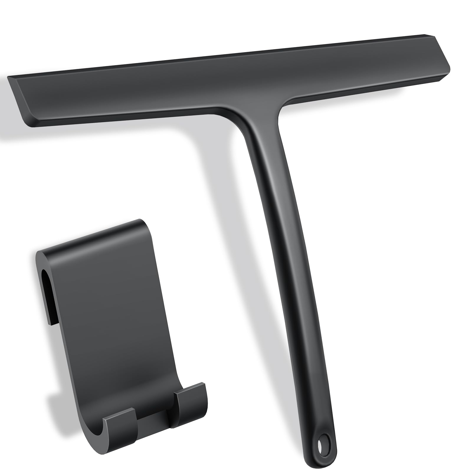Euqvunn Shower Squeegee with Heavy-duty Hook, Silicone Window Squeegee Streak-Free, Black Shower Screen Wiper for Bathroom, Kitchen, Mirror and Car Glass, 24cm