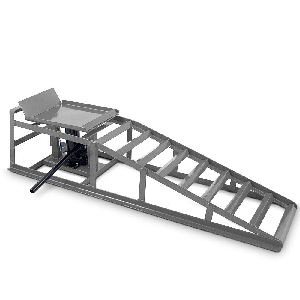 BITUXX® 2 Stück Auto PKW KFZ Auffahrrampen Set mit Wagenheber hydraulisch Höhenverstellbar Wartungsrampe Hebebühne Rampe Auffahrrampe Auffahrbock in Dunkelgrau