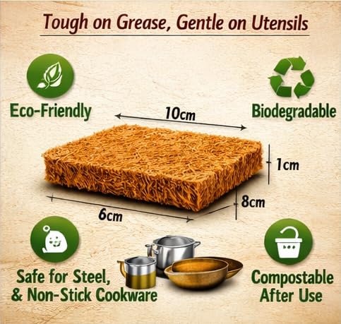 Image of Natural Coco Scrubber for Utensils - Eco-Friendly Coconut Fiber Dishwashing Pad (2)