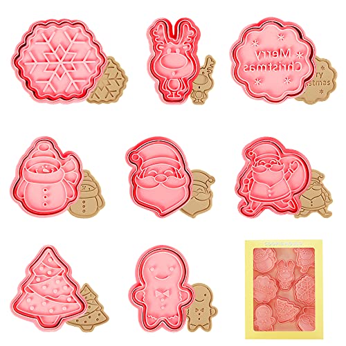 Ausstechformen Weihnachten Plastik, Keksstempel Ausstecher Weihnachten 8PCS, Weihnachtsausstecher 3D Set, Plätzchenausstecher Weihnachten Kinder, Lebkuchenmann Weihnachtsmann Cookie Cutter Christmas Cover
