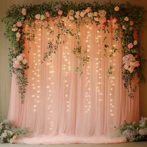 Cortina de tul rosa con luces 10x10 pies 300 LEDs miniatura 1