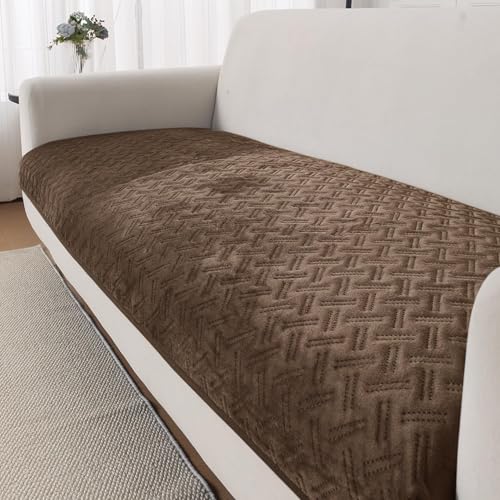 Image of HOKIPO Velvety Quilted Anti-Slip Sofa Cover Mats for L-Shape & 1 /2 / 3 Seater Sofa |DIY Sofa Cover Set, 'Softline Quilted Series' 70(W) x 120(L) cm | Chocolate Brown (AR-6315-BR)