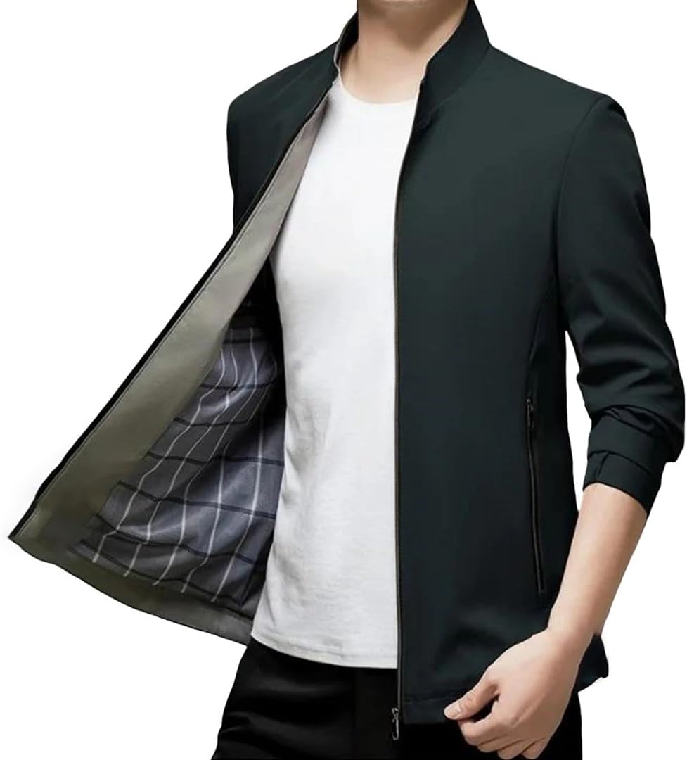 Men's Fall Winter Business Jacket Casual Cardigan Zip Up Lightweight Work Coat